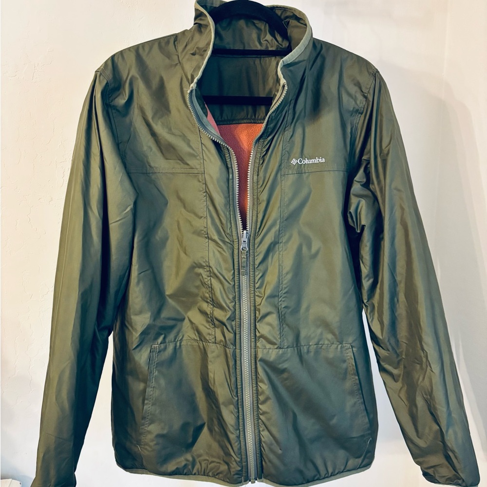 Columbia Women’s Reversible Nylon Fleece Lined Zip-Up Jacket Olive Coral, Sz L - Picture 4 of 16